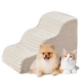 Laojin Balhen escaleras para perro de 3 pasos sobre sofá beige, facilita subir y bajar.