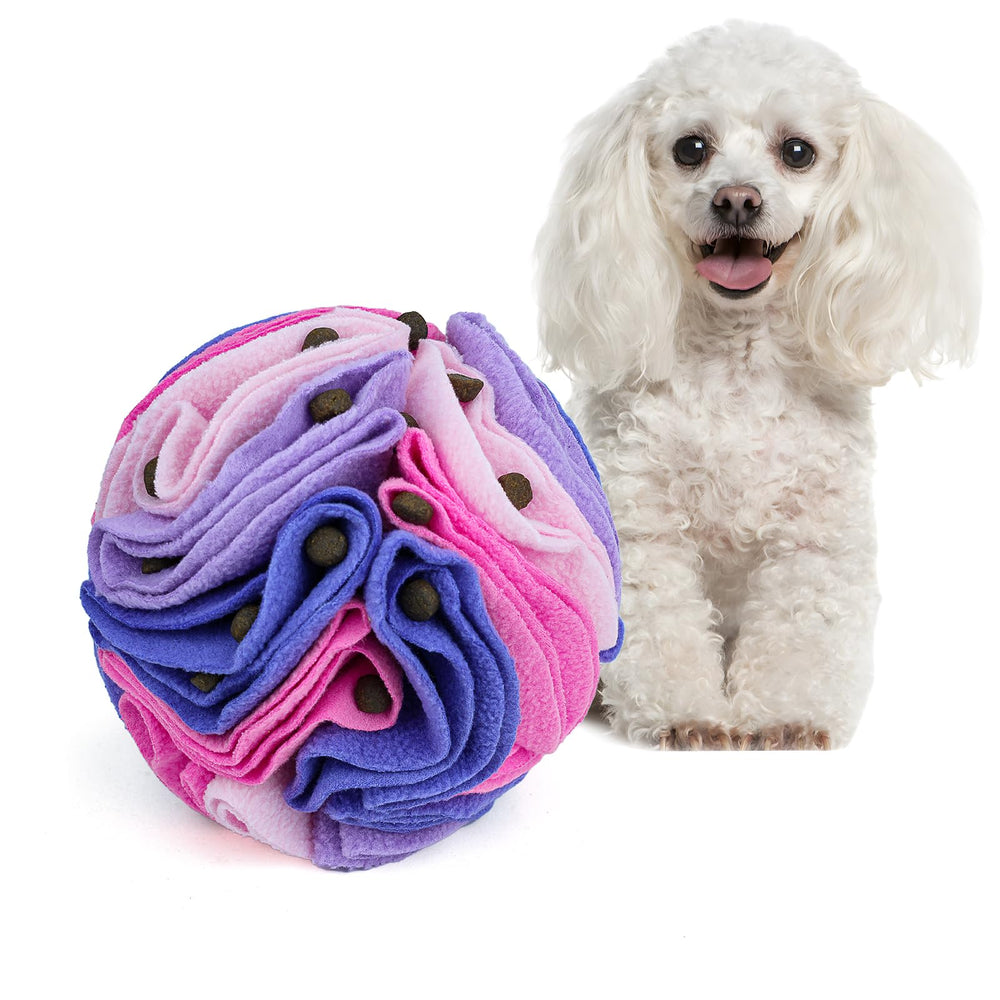 Pelota Larimuer Snuffle frontal para estimular juego y curiosidad canina.