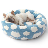 LE SURE cama en forma de dona para mascota mediana en azul, descanso suave.