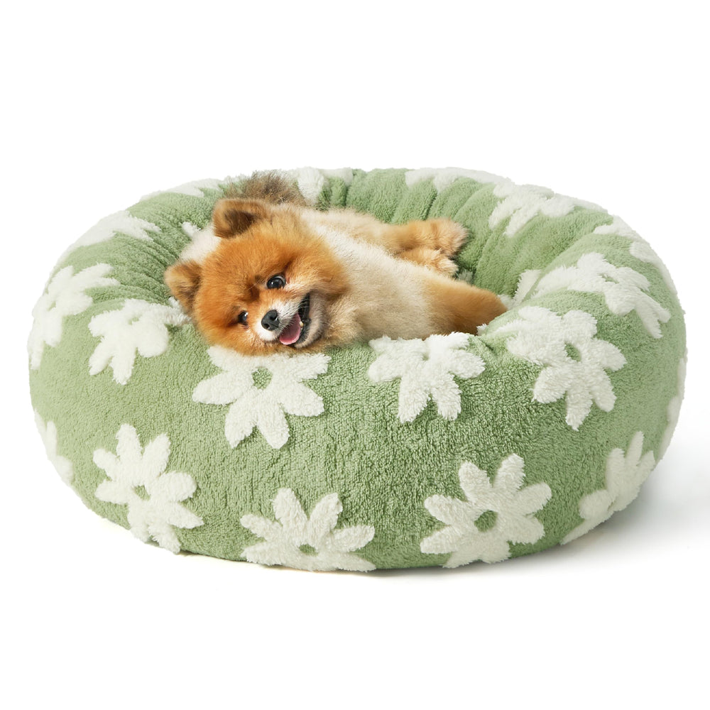 LE SURE cama-perro-gato-redonda-verde, refugio cómodo para siestas diarias.