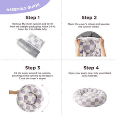 Cama LE SURE morada con base antideslizante para estabilidad.