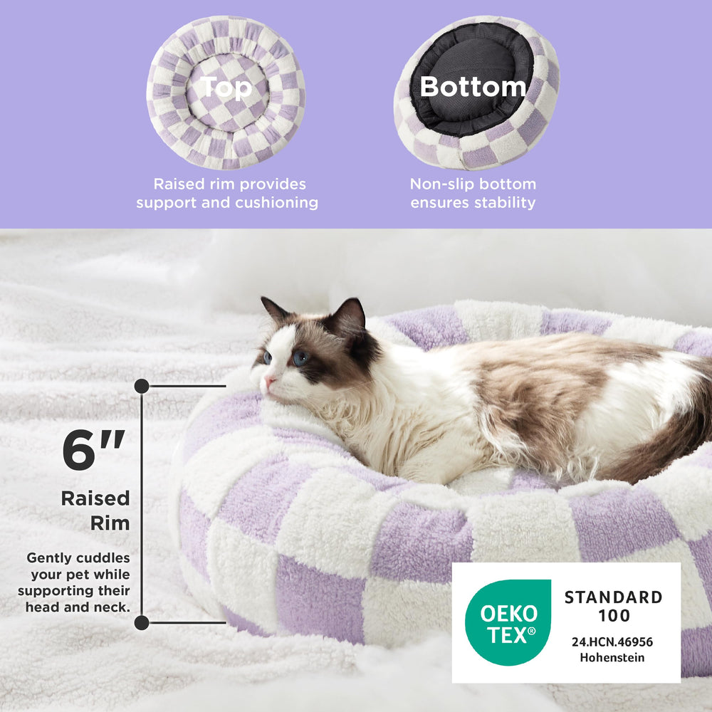Cama LE SURE morada con funda desmontable lavable en máquina para facilitar limpieza.