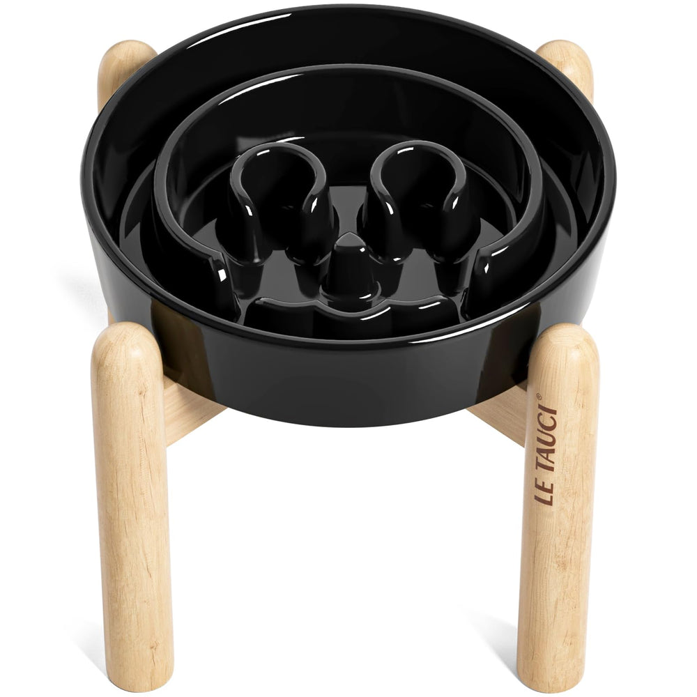 LE TAUCI tazón lento cerámico cráneo negro para perros, favorece ingesta pausada.