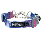 Leash Boss collar martingale con cadena de acero para entrenamiento sin tirones.