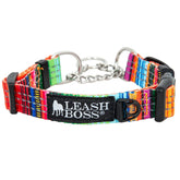 Leash Boss collar martingale con cadena de acero para control suave.