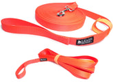 Leash Boss Long Trainer de 50 pies naranja, nailon duradero para entrenamiento al aire libre.