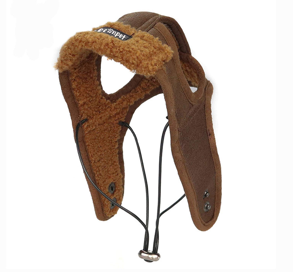 Gorro aviador Leconpet para perro, vista frontal; mantiene al perro caldeado en inviernos fríos.