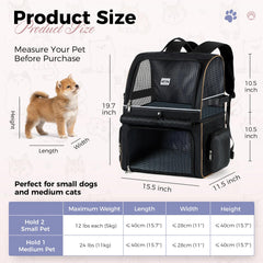 Lekebobor mochila doble compartimento para mascotas, transporte cómodo para dos gatos o un perro pequeño.