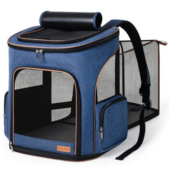 Lekereise Mochila porta-gato grande azul expandible para viajes cómodos