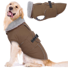 LeLePet abrigo para perros grandes, frente marrón, cómodo para paseos fríos.