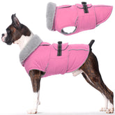 LeLePet abrigo cálido para perros grandes, vista frontal, mantiene calor y visibilidad nocturna.