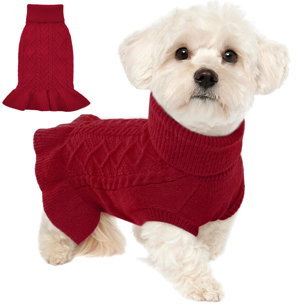 Suéter LeLePet para perro con cuello alto rojo, cómodo para días fríos.