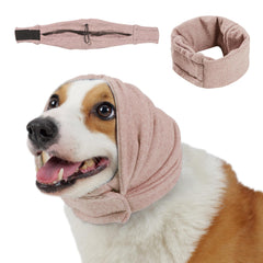 Leotrag Dog Calming Hoodie Dusty Rose, vista frontal con protección auditiva.