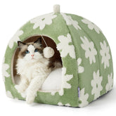 LE SURE cama-cueva para gatos, diseño 2 en 1, refugio verde para siestas tranquilas.