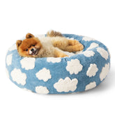 LE SURE cama rosquilla azul para perros, vista frontal, confort suave y apoyo para articulaciones.