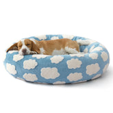 Le SURE cama para perros azul, forma redonda de 33 pulgadas para descanso cómodo.