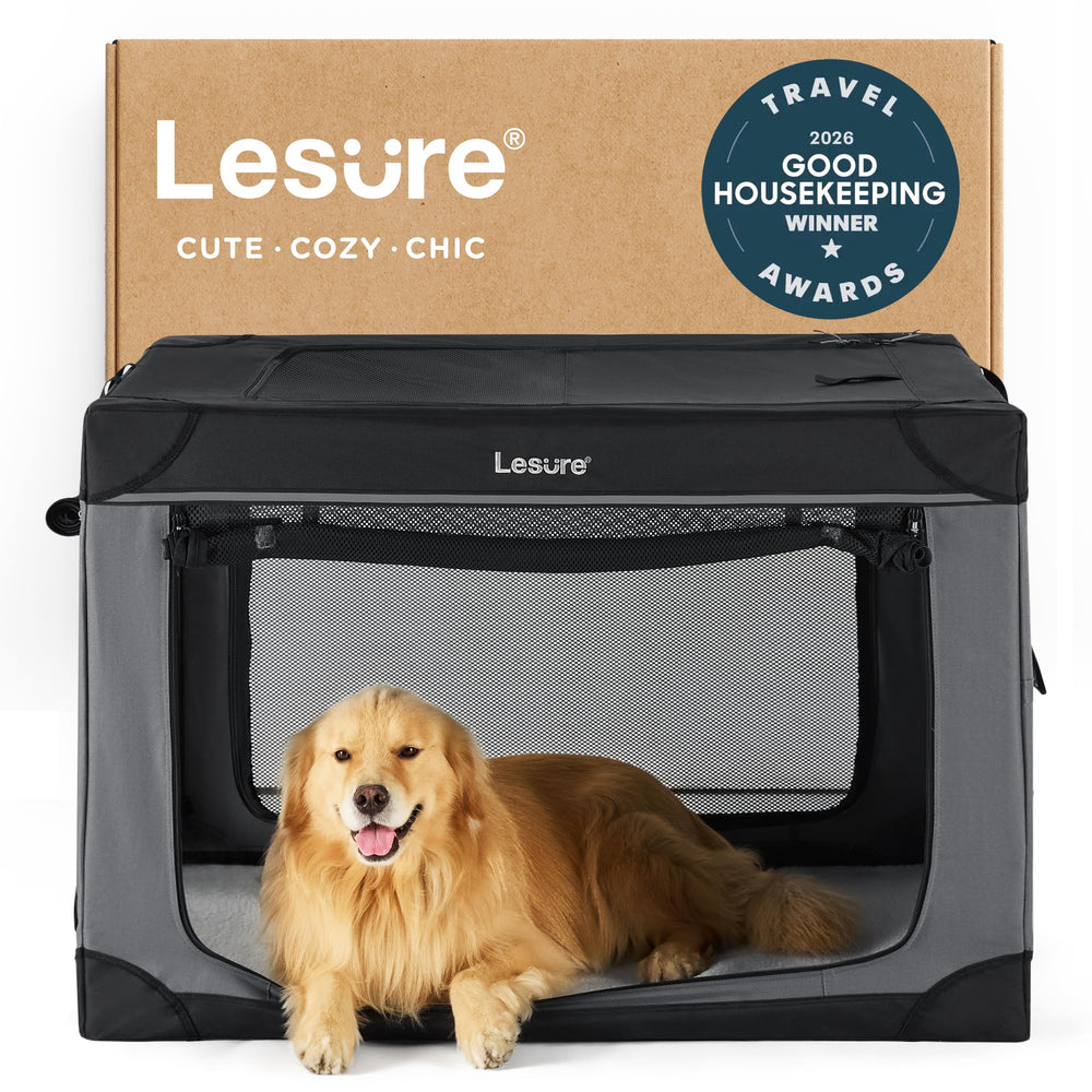 LE SURE jaula blanda plegable 42 pulgadas frente, ideal para transporte cómodo de perros grandes.