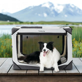 LE SURE jaula plegable para perros, vista frontal y ventilación mejorada para viajes