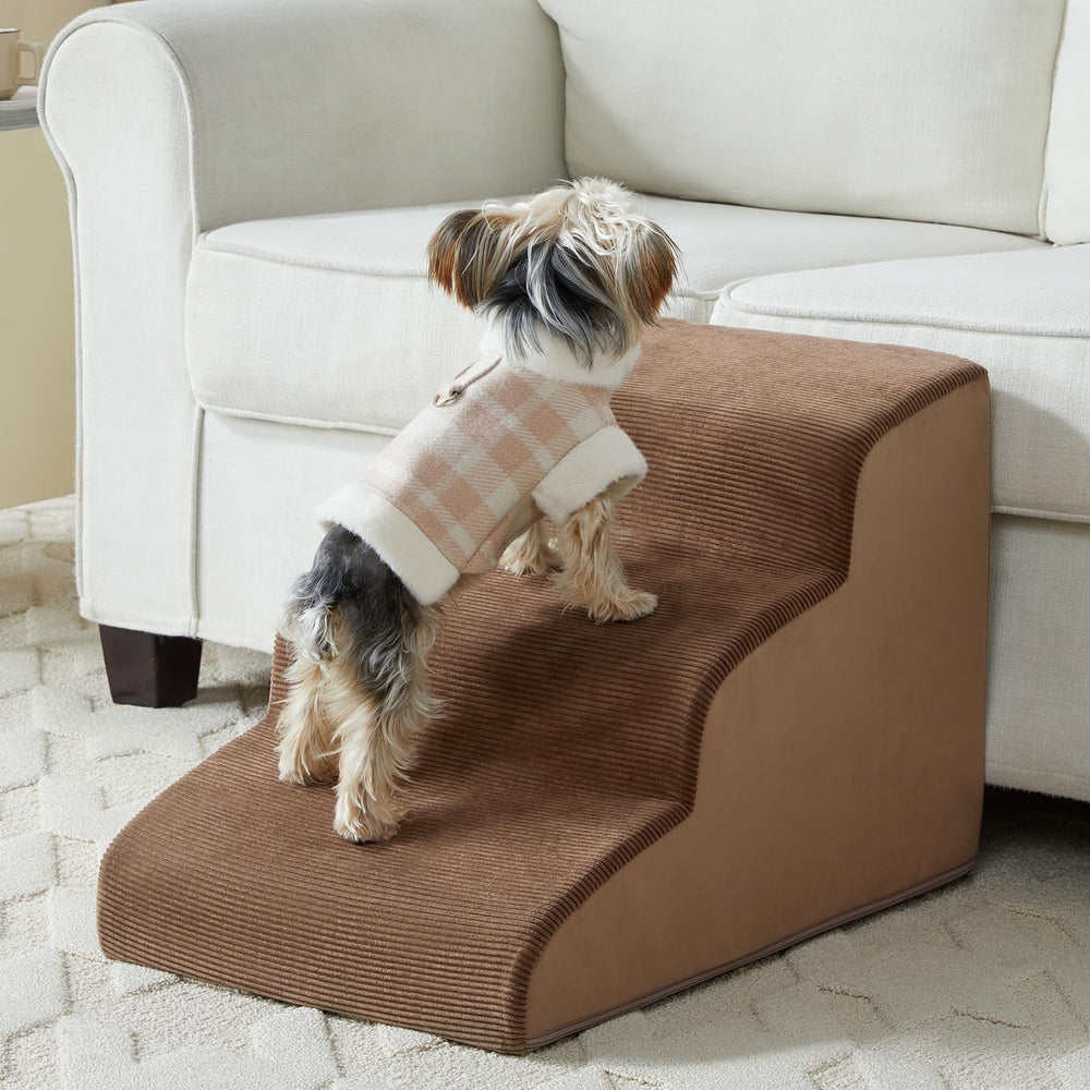 LEXTRO escaleras para perros pequeños de tres pasos junto a la cama, ayudan a subir con seguridad.
