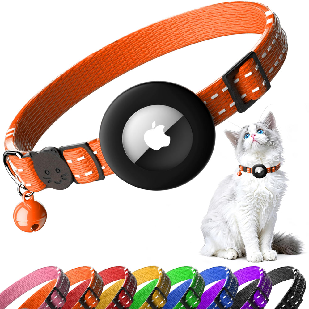 Collar LIEVUIKEN con localizador de Apple, vista frontal para localizar al gato.