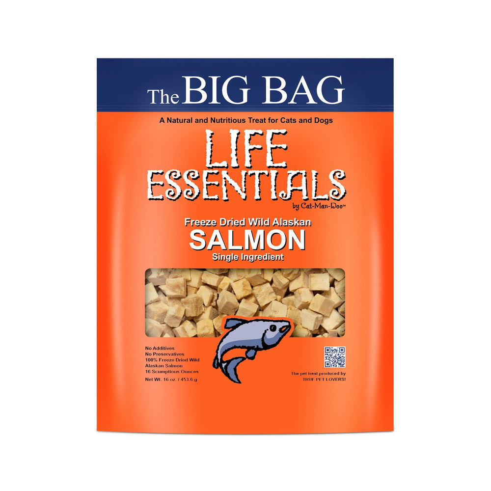 LIFE ESSENTIALS Salmón liofilizado en bolsa de 16 onzas para mascotas.