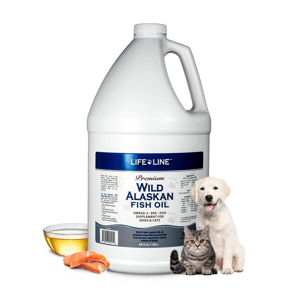 Life Line Pet Nutrition: botella de aceite de pescado de Alaska para piel y pelaje.