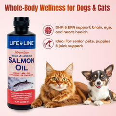 Life Line Wild Alaskan Salmon Oil etiqueta clara y aroma suave para mascotas