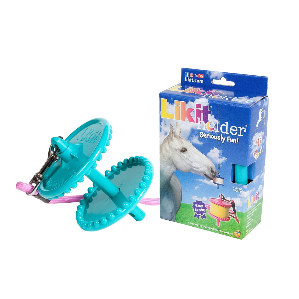 Likit Signature Holder Aqua con cuerda de nailon resistente para entretenimiento diario del caballo.