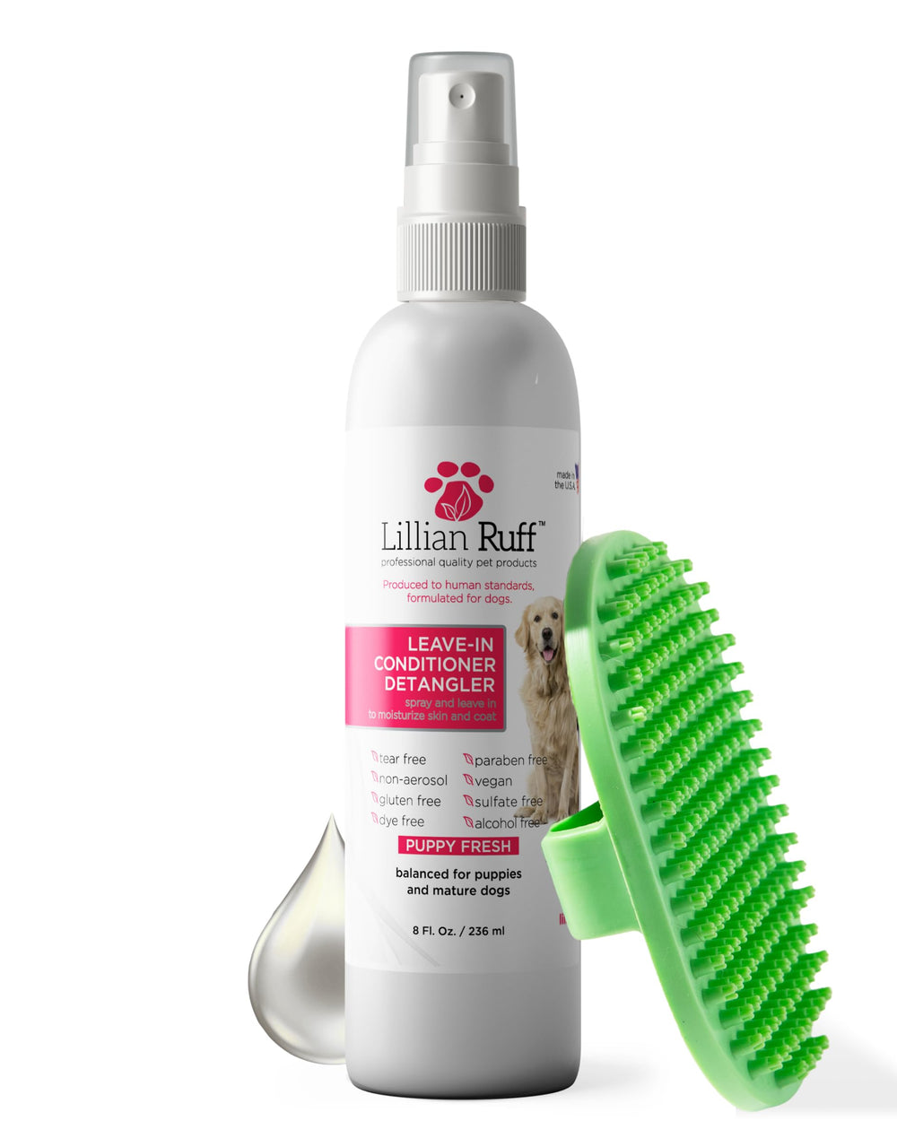 Lillian Ruff aerosol acondicionador-desenredante para perro, facilita peinado sin enjuague.