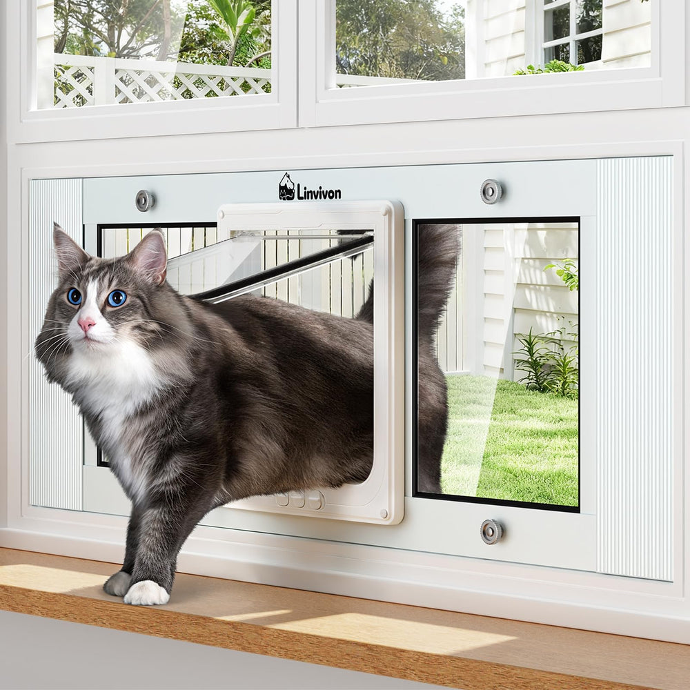 Linvivon puerta para ventana con ajuste 31-36 pulg, acceso cómodo para gato
