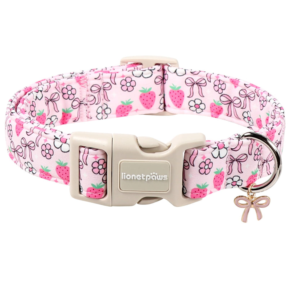 Lionet Paws collar rosa fresa, cómodo para paseos diarios.