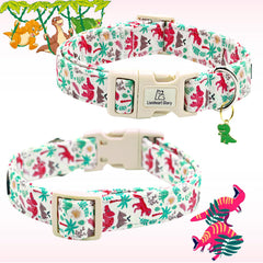 Collar de perro Lionheart Glory con dinosaurios, ideal para sesiones de fotos.
