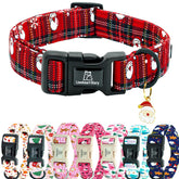 Collar Lionheart Glory con patrón navidad en cuadros rojos para perros.