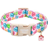 Collar Lionheart Glory con corazones coloridos, ideal para paseos diarios.