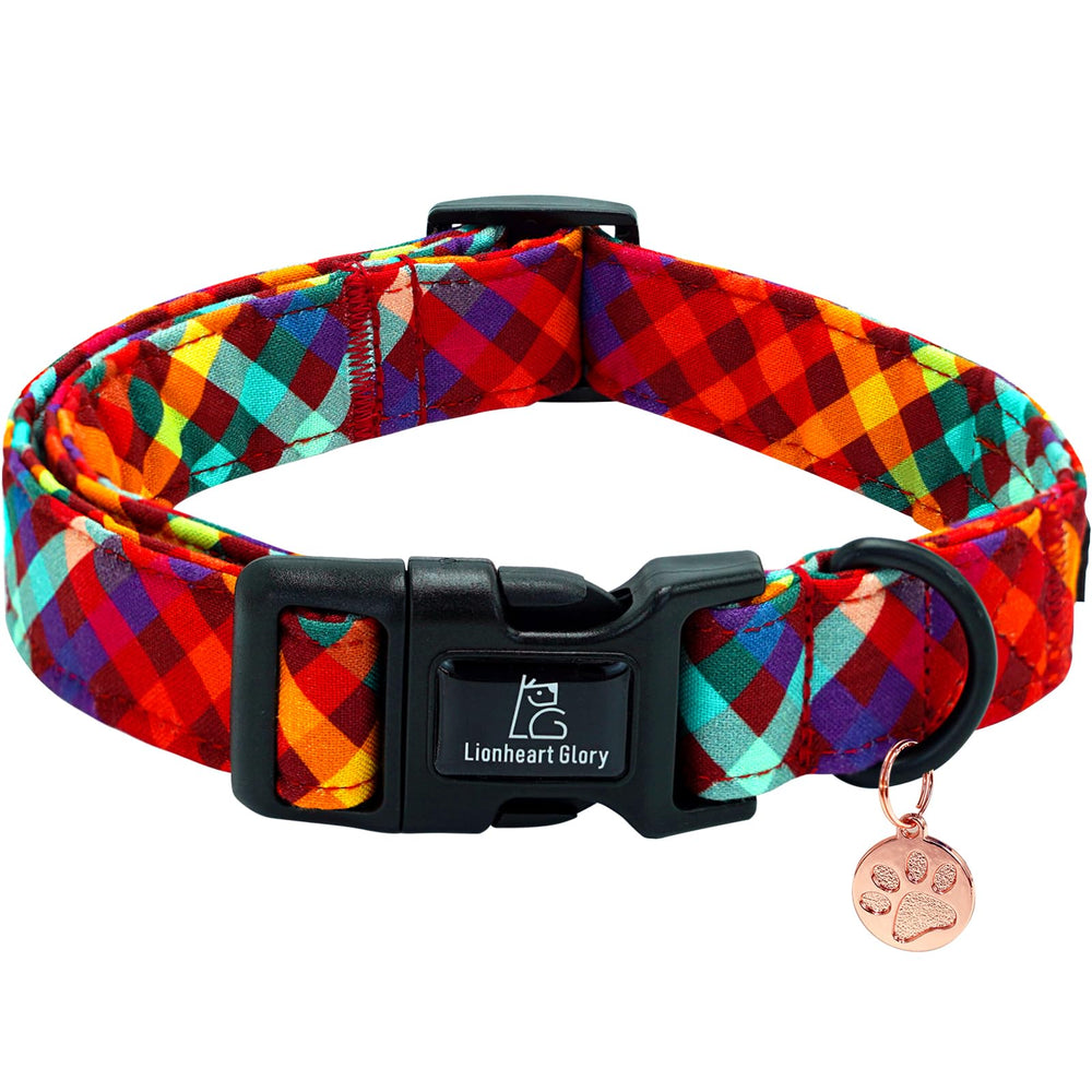 Collar Lionheart Glory con cuadros otoñales naranja para perros grandes, cómodo y duradero