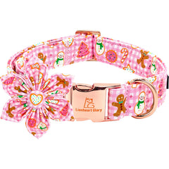 Collar Lionheart glory para perro con flor festiva, ideal para fiestas navideñas.