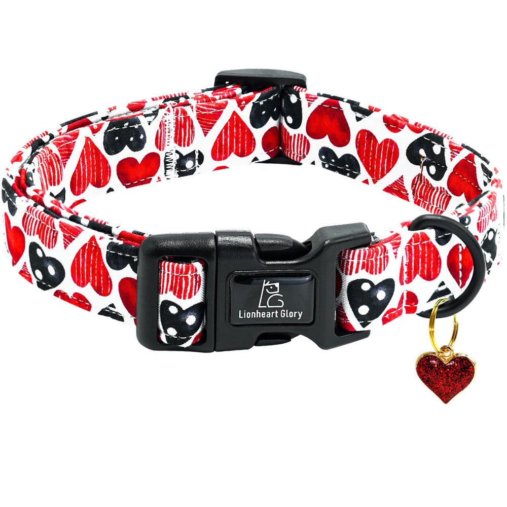Lionheart Glory collar para perro San Valentín con corazones rojos, ideal para paseos.