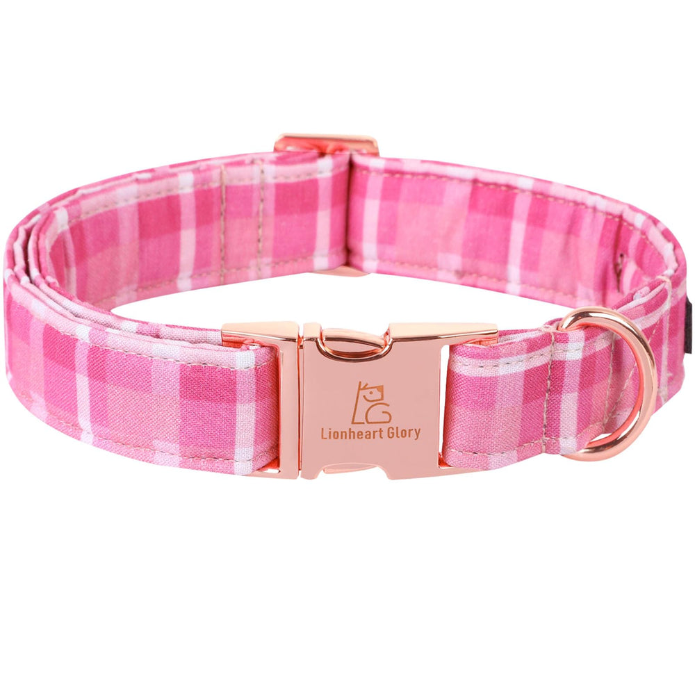 Collar Lionheart Glory rosa a cuadros para perros pequeños, estilo para San Valentín.