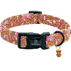 Collar Lionheart Glory con estampado de corazones de oso en rosa para paseos