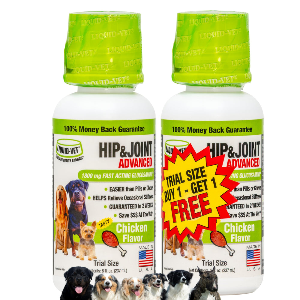 LIQUID-VET K9 Hip & Joint, frasco 8 oz, dosis diaria fácil para movilidad.