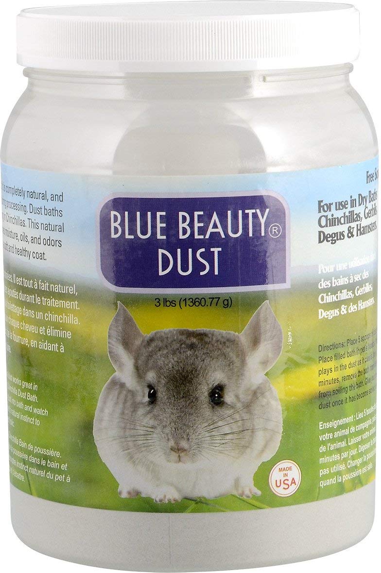 Polvo Lixit Blue Beauty para baño seco de chinchilla, mantiene el pelaje suave y sin enredos.