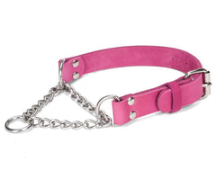LOIIHEII collar martingale en piel rosa, cadena de acero inoxidable estable durante paseos.