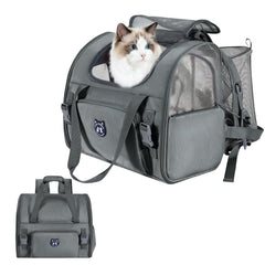 Mochila expandible Lollimeow para gatos grandes, vista frontal, ideal para viajes