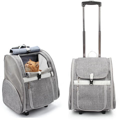 Portador Lollimeow con ruedas, vista frontal, movilidad suave para mascotas pequeñas.