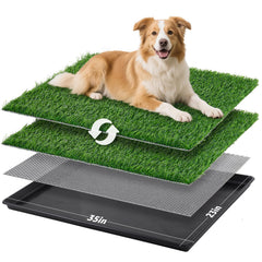 LOOBANI bandeja para perros con césped artificial, vista superior para entrenamiento limpio.
