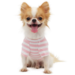 Camiseta LOPHIPETS con rayas rosa-blanco para yorkie, ideal para salidas al exterior.