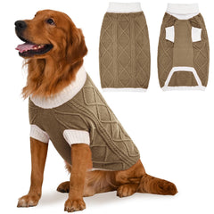 Lorehelina suéter marrón para perro grande con patrón rombo, ideal para paseos invernales