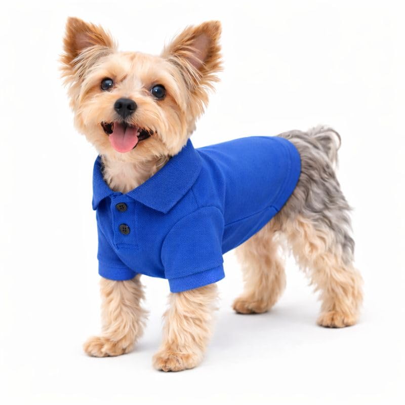 Lovelonglong polo para perros azul, cuello de dos botones, comodidad diaria