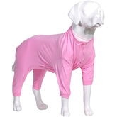 Lovelonglong pijama para perros de cuatro patas, enfoque frontal, ayuda a mantener el pelaje ordenado.