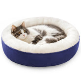 Love's cabin cama donut azul marino, vista exterior, ideal para pequeños perros y gatos.